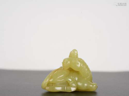 Chinese Antique Yellow Jade Double Horse