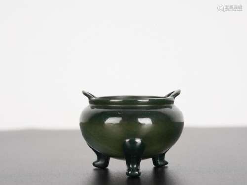 Chinese Antique Green Jade Tripod Censer