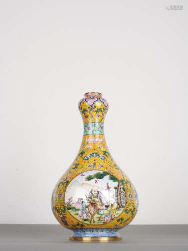 Chinese Antique Painted Enamel Garlic Vase