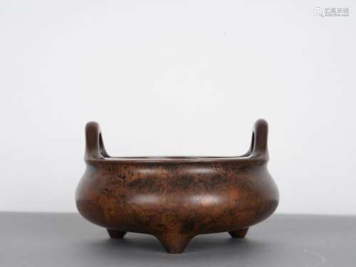 Chinese 19th C. Antique Qing Bronze Tripod Censer