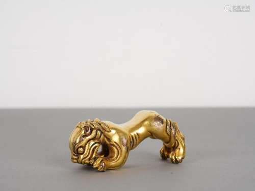 Antique Chinese Gilt Copper Beast Brushrest