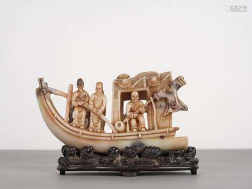 Chinese Qing Antique Soapstone Boat