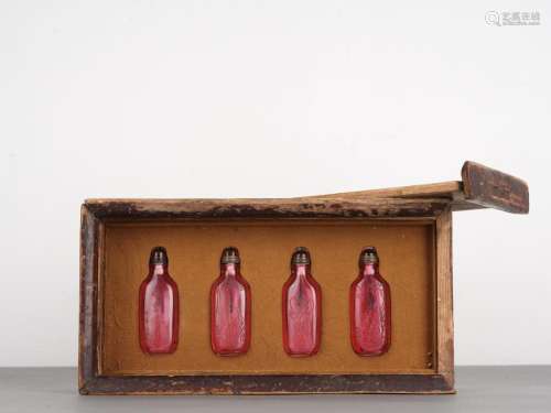 A Set of Qing Pink Peking Glass Snuff Bottles