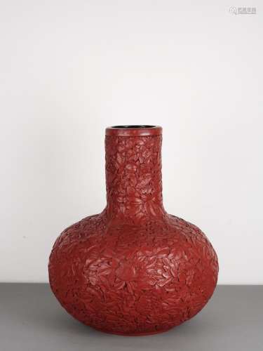Chinese Antique Cinnabar Lacquer Globular Vase