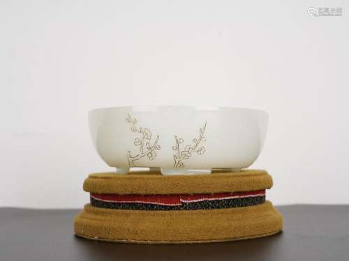Chinese White Jade Plum Blossom Bowl