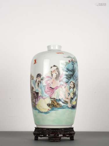 Chinese Qing Famille Rose Deities Vase