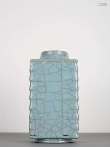 Chinese Blue Glaze Crackle Cong Vase