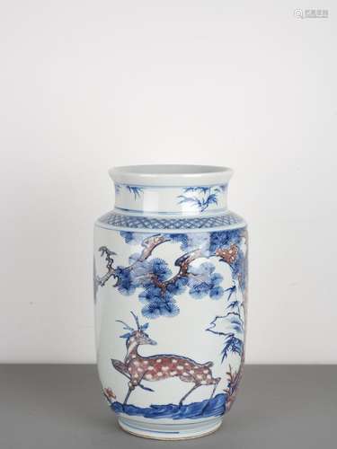 Chinese Qing Antique Blue and Underglaze Red Vase