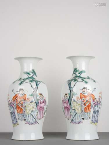 Two Chinese Famille Rose Immortal Vases