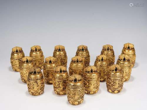 Set of 16 Miniature Chinese Imperial Style Gilt Bronze Bells