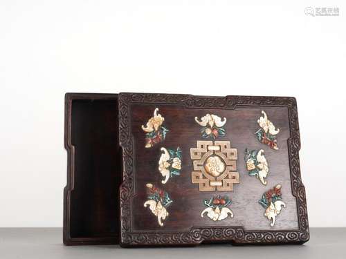 Chinese Antique Zitan Inlaid Box