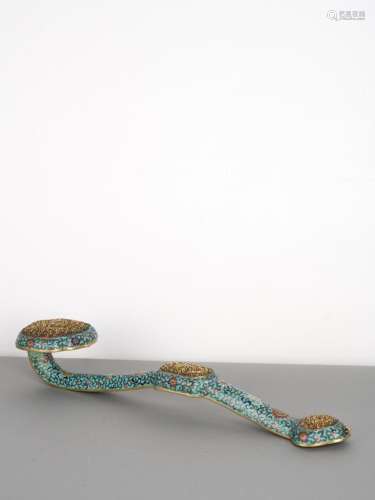 Chinese Qing Gilt Bronze Insets Ruyi Scepter