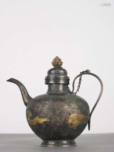 Chinese Antique Tang Gilt Silver Ewer