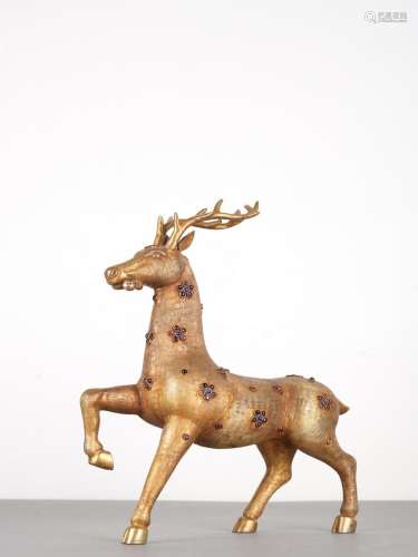 Chinese Gilt Bronze Inlaid Deer Model