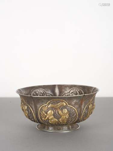 Chinese Antique Gilt Silver Boys Bowl