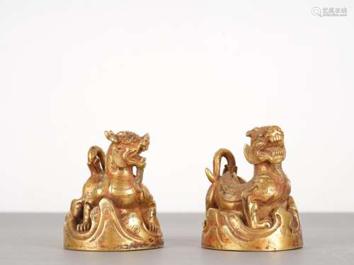 Pair of Chinese Gilt Bronze Paperweights