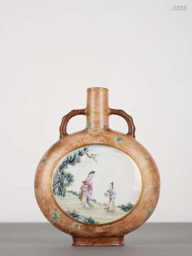 Chinese Qing Antique Famille Rose Moonflask