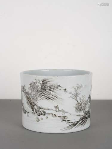 Chinese Qing Period Antique Landscape Porcelain Brushpot