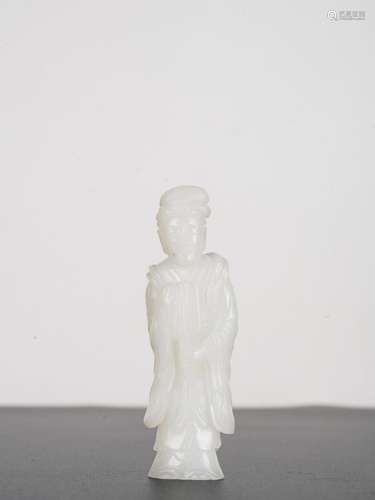 Chinese Antique White Jade Guanyin Standing Statue