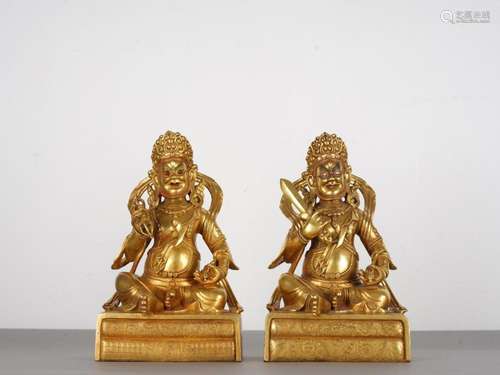 Antique Sino Tibetan Pair of Gilt Bronze Heavenly Deities