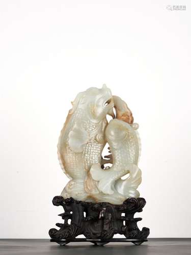 Chinese Qing Period White Jade Double Fish