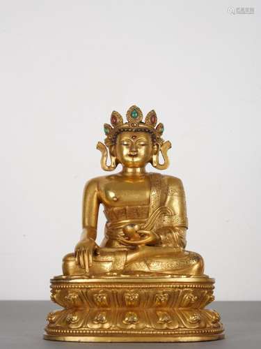 18th C. Antique Tibetan Gilt Bronze Statue of Medicine Buddh...