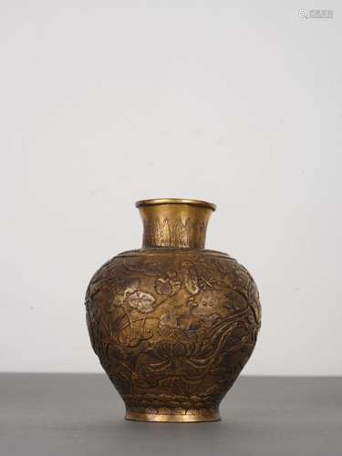 Chinese Antique Gilt Bronze Lotus Vase