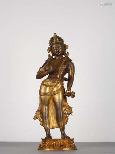 Antique Nepalese Gilt Copper Alloy Maitreya Buddha