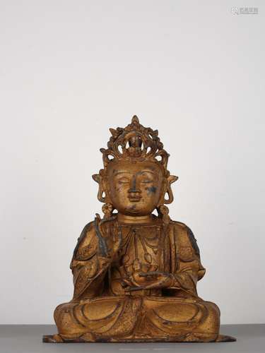 Chinese Ming Antique Gilt Lacquer Bronze Shakyamuni