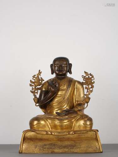 Antique Tibetan Gilt Bronze Seated Lama