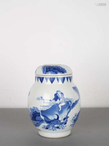 Chinese Antique Transition Blue and White shepherd Jar