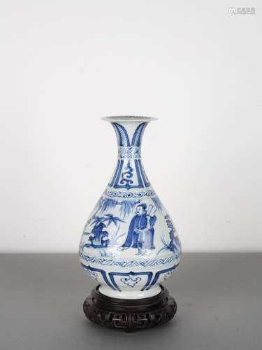 Chinese Antique Ming Blue and White Figures Vase