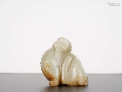 Chinese Qing Antique White Jade Beast