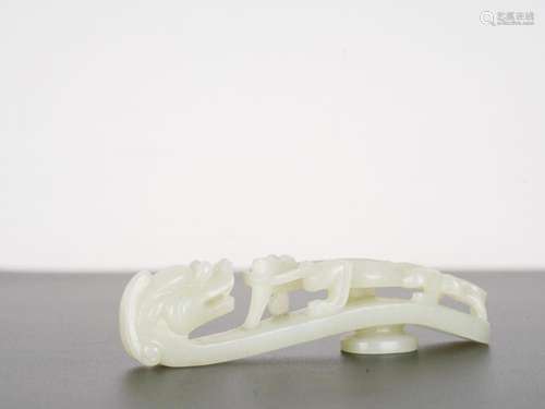 Chinese Qing White Jade Dragon Belt Hook