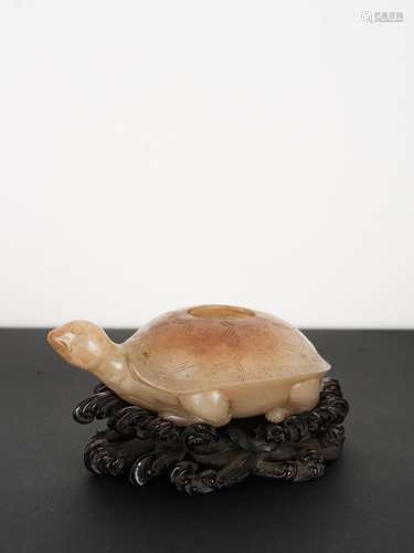 Chinese Qing Antique Inscribed Celadon Jade Turtle