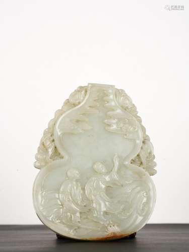 Chinese Qing White Jade Gourd Figures Carving