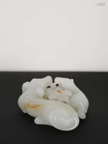 Chinese Qing White Jade Horse and Dog