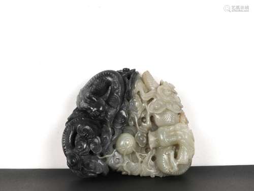 Chinese Antique Black & White Jade Dragons