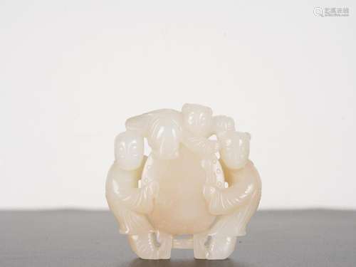 Chinese Qing White Jade Three-Boys Carving