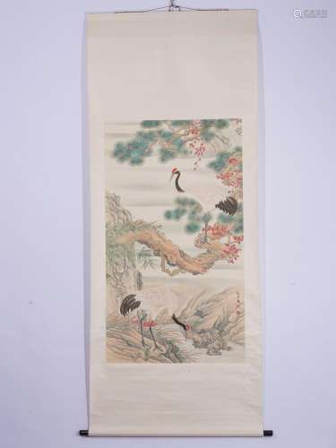 Yu Zhizhen, Crane and Pines, Hanging scroll