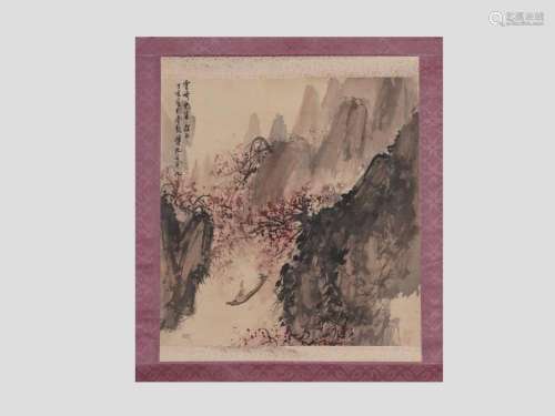 Fu Baoshi, Landscape, literati on boat, mounted on paper
