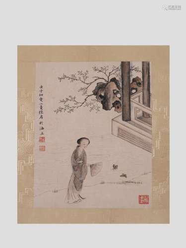 Lu Xiaoman, Lady in Garden, mounted on paper