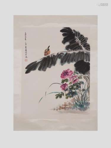 Chinese Watercolor Bird & Flowers Painting