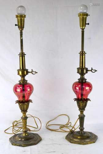 Pr Antique Bohemian Glass Lamps