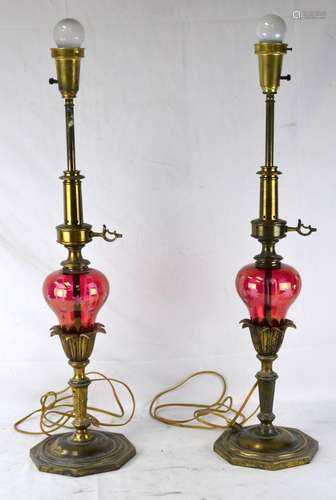 Pr Antique Bohemian Glass Lamps