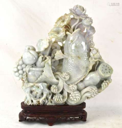 Chinese Carved Jadeite Fish Group