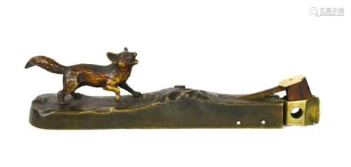 Antique Bronze Cigar Cutter w Fox