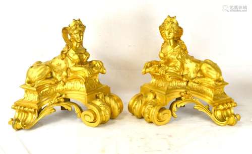 Pr Gilt Bronze Figure Chenets