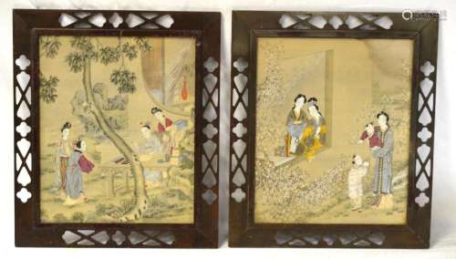 Pr Chinese Framed Paintings on Silk