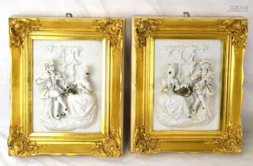 Pr Rococo German Relief Bisque Figural Plaques